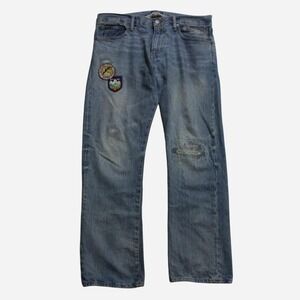 Mens Ralph Lauren Sullivan Slim Ski Club Light Wash Patchwork Mid-rise Jeans